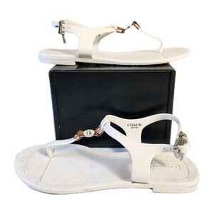 Coach Womens T-Strap White  Piccadilly Sandals Size 5B Thong Toe Post Flat Shoes